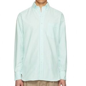 Drake’s Ticking Stripe Cotton Button Up Oxford Mens Shirt Aqua White 15.5 39